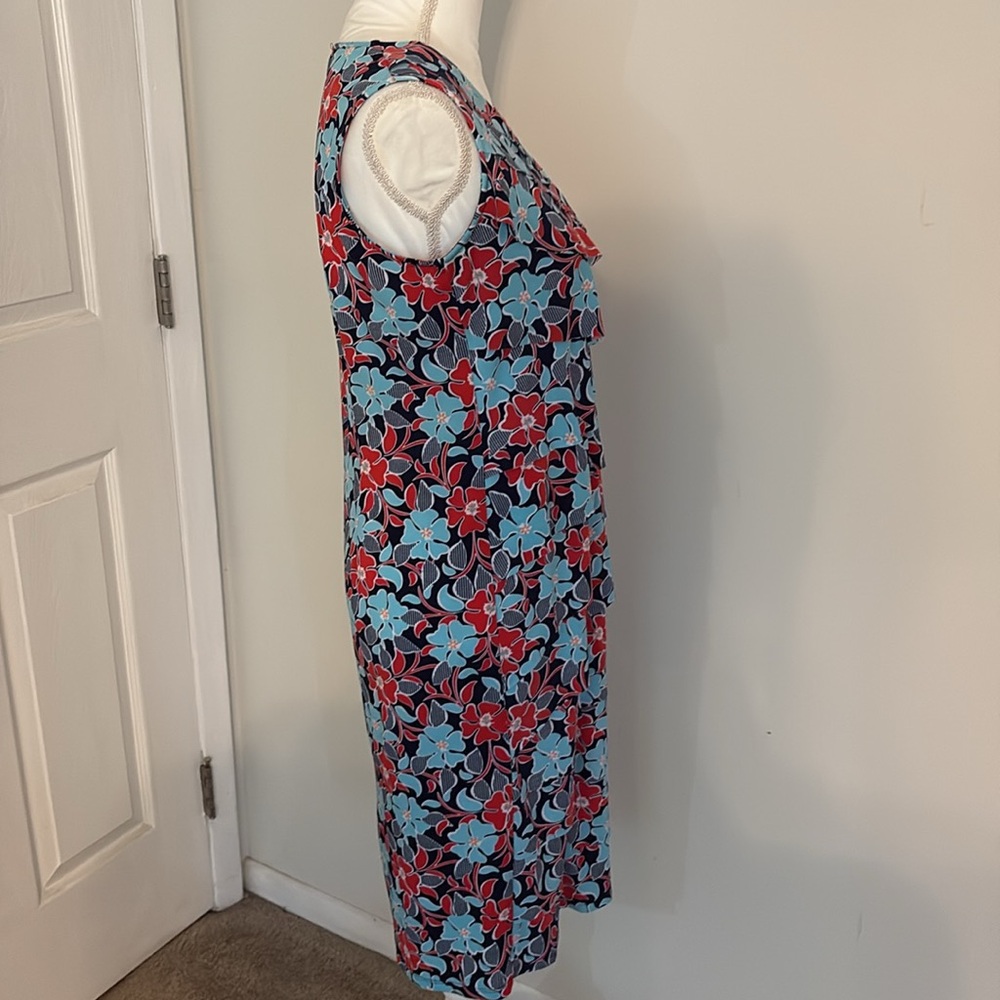 Floral Midi Dress Blue Red V Neck Sleeveless A-Line Size 8 Summer - Picture 4 of 9